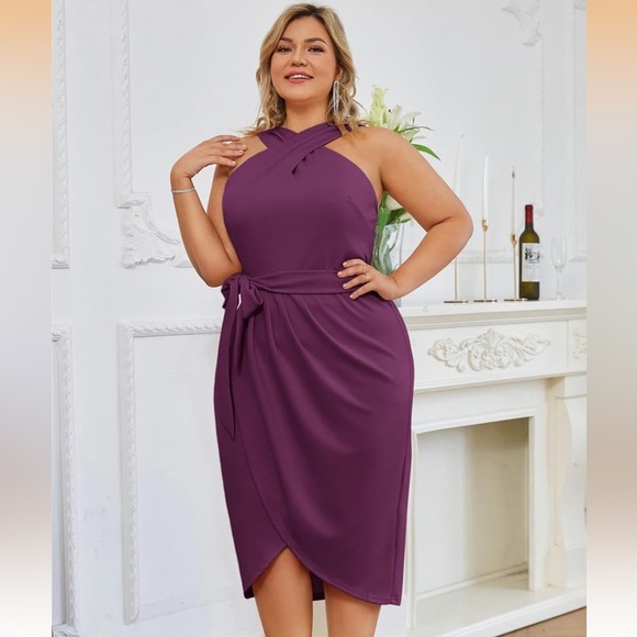 Chic Halter Midi Dress in Deep Purple - Picture 3 of 5